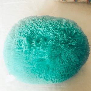 Teal Fuzzy Faux Fur Throw Accent Pillow